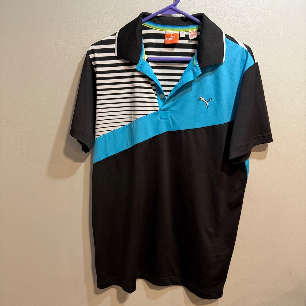 Puma Mens Sportlifestyle Dry Cell Striped Colorblock‎ Polo Shirt Black Blue M